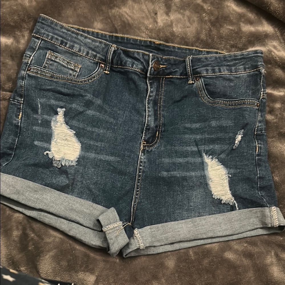 Casual Blue Distressed Jean Shorts